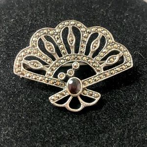Vintage Sterling Silver and Garnet Brooch